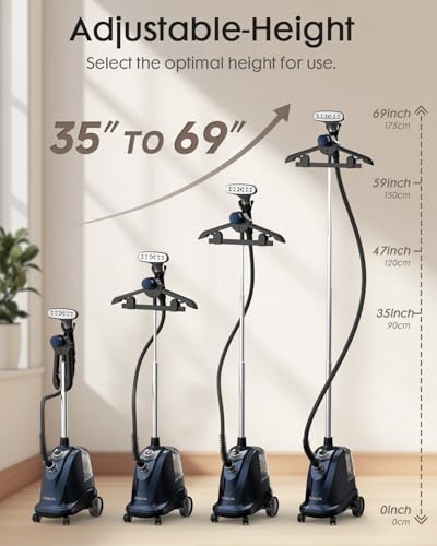 EVAIROAX 2200W Professional Standing Garment Steamer for Clothes, 90 Mins of Continuous Powerful Steam with 3L Water Tank, Pants Clip & Children's Clothing Hanger 998S Royal Blue