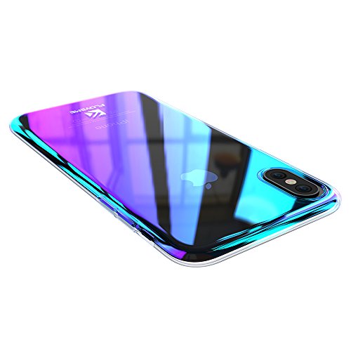 Wireless-Charger-iPhone-X-Case-FLOVEME-Luxury-Slim-Fit-Gradual-Colorful-Gradient-Change-Color-Ultra-Thin-Lightweight-Electroplating-Bumper-Anti-Drop-Clear-Hard-Back-Cover-Holder-Transparent-Purple