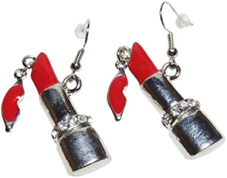 Partial Rhinestone Lipstick/Lips Fashion Dangle Earrings Makeup Jewelry