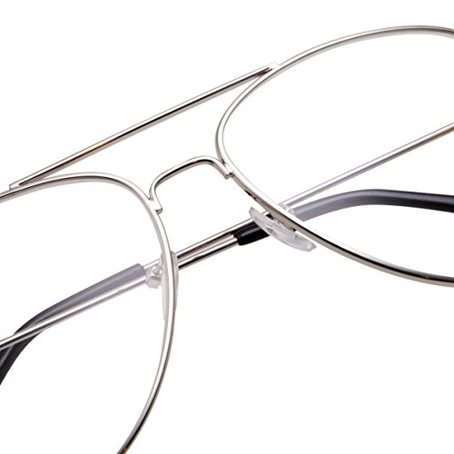 grinderPUNCH Aviator Clear Lens Eyeglasses for Fashion Glasses with Non-Prescription UV Protection Metal Frame Silver