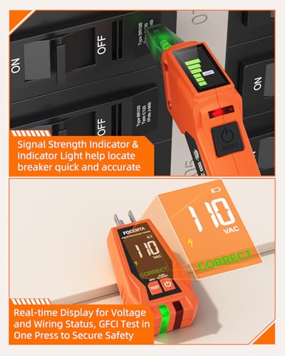 Focemta Circuit Breaker Finder Kit with GFCI Outlet Tester for 90-135V AC Circuits,Includes Light Socket Adapter, 3-2 Prong Grounding & Clip Adapter,Portable Electrical Tool with Carrying Case