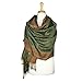 Paskmlna Border Pattern Double Layered Reversible Woven Pashmina Shawl Scarf Wrap Stole (#08olive green)
