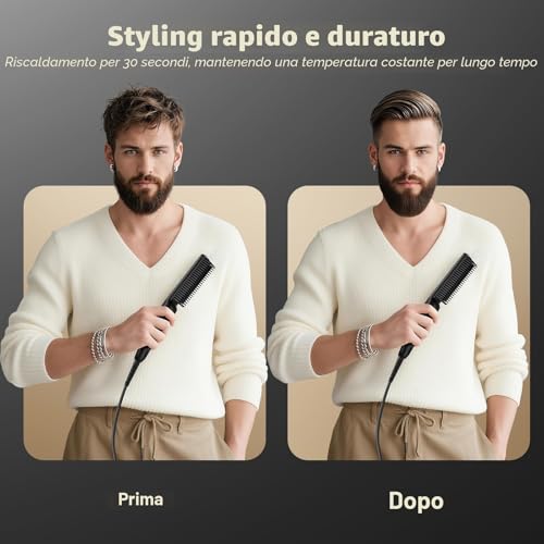 VIKICON Men's Beard Straightener, Mini Styler Straightening Brush for Hair Professional Beard, Electric Comb Heated Quick Ionic/Anti-Scald for Styling Long and Short Beard