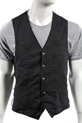 Mens Conceal Carry Black Denim Vest with Side Laces (Size L, LG, Large, 44-46)