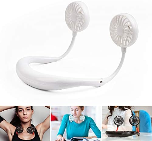 Portable Fan USB Rechargeable with Dual Wind Head Fan Hand Free Wearable Neckband Fan for Camping Traveling Office Room Kids Stroller