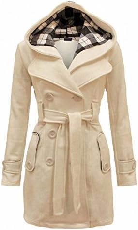 Womens Slim Double-breasted Wool Coat Overcoat Outerwear (S, Beige)