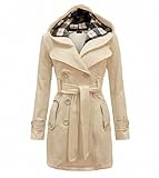 Geben Women's Winter Warm Fleece Check Hooded Double Breast Coat Jacket