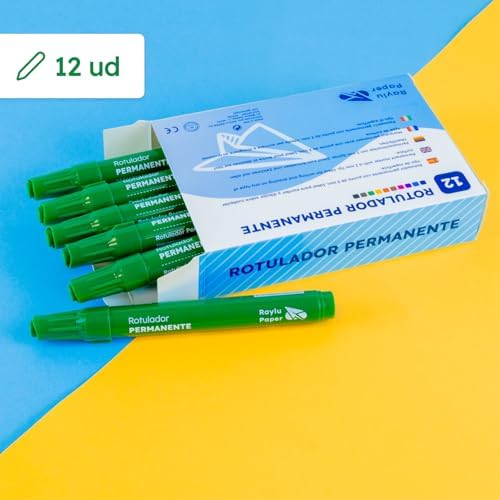 Rotuladores Permanentes con Punta de 2mm, Rotulador Permanente Resistente al Agua y la Decoloración de Secado Rápido, Ideal para Papel, Cartón, Plástico, Metal y Tela (12, Verde)