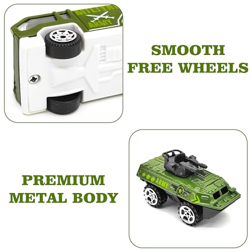 VGRASSP 1:64 Scale Mini Die Cast Alloy Metal Military Vehicle Toy Set for Kids - Free Wheels Pretend Play Army Toy Cars for Boys and Girls - Set of 5 3