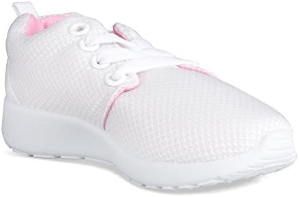 [SBJ109-WHITE/PINK-Y1] ShoeShox Jogger Sneakers for Girls, Breathable Mesh Upper, White &amp; Pink