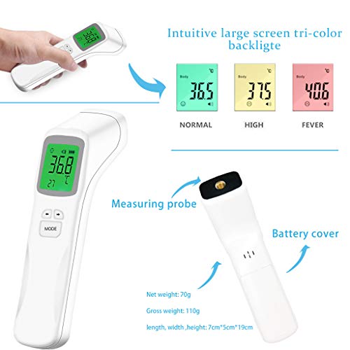 BiuBuy Infrared THERMOMèTRE Instant Accurate Reading Temporal Forehead with Fever Alarm and Memory Function for Baby & Adults (White)