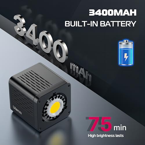 ULANZI 40W Pro Portable LED Video Light with DC Power Adapter, 3400mAh Build-in Battery Metal Mini Dual Color Temperature COB Continuous Output Lighting Handheld Spotlight 2500K-6500K for Video