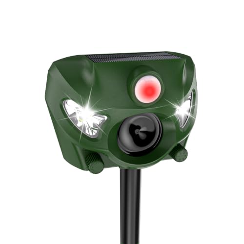 Repelente Gatos, 5 Modos Ahuyentador Gatos para Jardines, 26 Pies Ahuyentador Gatos con Alarma y Luces Intermitentes, para Perros, Ciervo, Zorro, Pájaro, Conejo, Ardilla