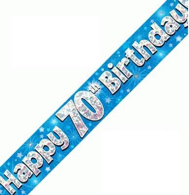 70th Birthday Blue Holographic Banner