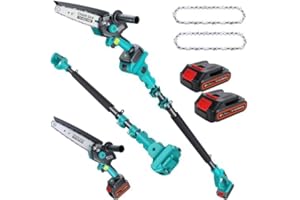 DOCSMART Cordless Pole Saw&Mini Chainsaw,2-IN-1 6 inch Electric Handheld Chain Saw with 2pcs 2000mAh Rechargeable Batteries,Pole Saws with Extension Pole for Tree Trimming Wood Cutting,Ideal Gifts for Men Dad
