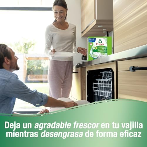 Tablets de Máquina de Lavar Loiça Tudo-em-1 de Limão | Detergente + Ajudante de Enxaguamento + Sal | Livre de Fosfato | Efetivo 45°C | Brilho Extra | Proteção contra Cristais - 50 Doses