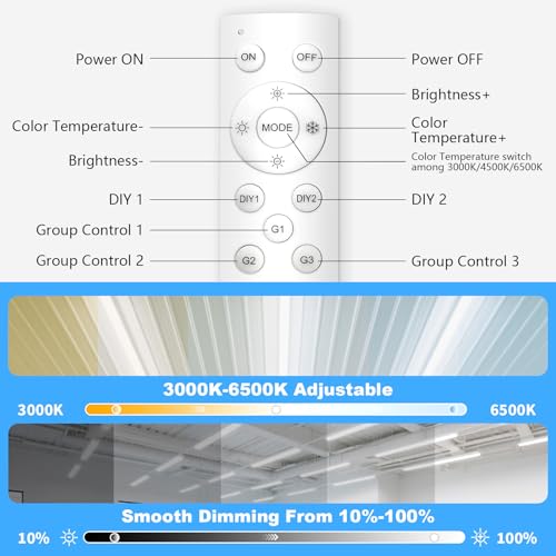 JESLED T8 T12 LED Tube Light Bulbs 4FT with Remote, Type B, 3200LM, 24W, Dimmable 4 Foot Fluorescent Tube Replacement, 3000K-6500K Adjustable Color Temperature, Ballast Bypass, Dual-Ended, ETL, 4-Pack