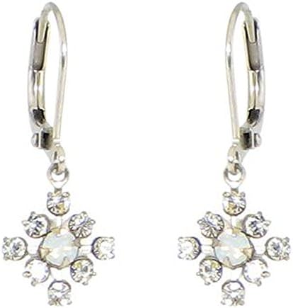 Silver-Plated Diamond Shaped Austrian Crystal Victorian Style Leverback Dangle Earrings (Crystal)