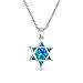Hanukkah Magen Judaic Inlay Created Blue Opal Star Of David Pendant Necklace For Bat Mitzvah For Women Teen .925 Sterling Silver