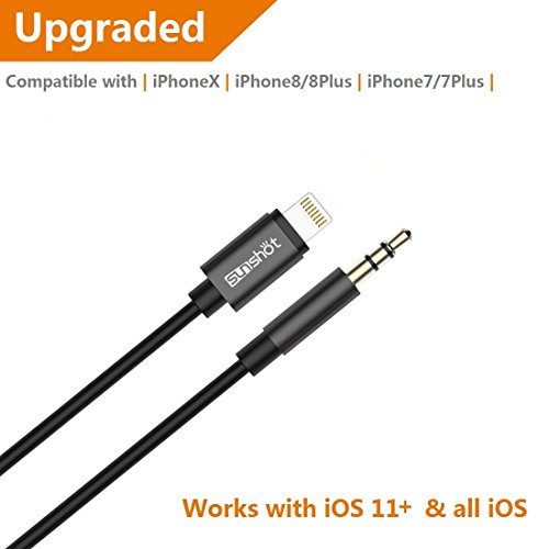 [Upgraded] Lightning to 3.5mm Male Aux Stereo Audio Cable, Compatible with iOS 11 or Above, iPhone 7 / 7P / 8 / 8P / X or Any Lightning Port to Car Stereo Speakers or Headphone Audio Jack (Black)