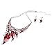 Qiyun (TM) Girl's Funky Hot Red Enamel Leaf Silver Chain Art Deco Necklace Earrings Set