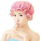 Waterproof Women Shower Caps Bath Cap VANORIG Cute Double Layer Satin Lined Shower Cap for Women ,Pack of 1 (Pink Dots)