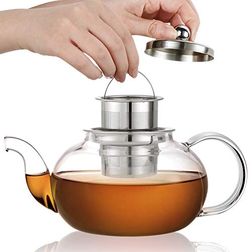 Hiware Glass Teapot with Removable Stainless Steel Lid & Infuser, 33 Ounce Teapot Stove Top Safe