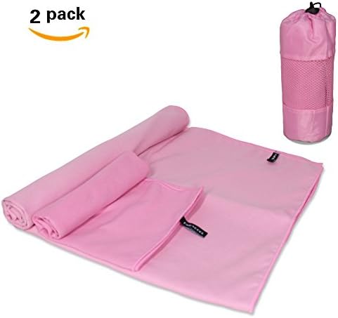Travel Sports Towels Set 2 Pack ViThink Microfiber Absorbent Quick Drying Antibacterial XL (50" X 31") with Hand,Face Towel (30"X14") and Mesh BAG for Swimming,Camping,Beach,Yoga or Bath