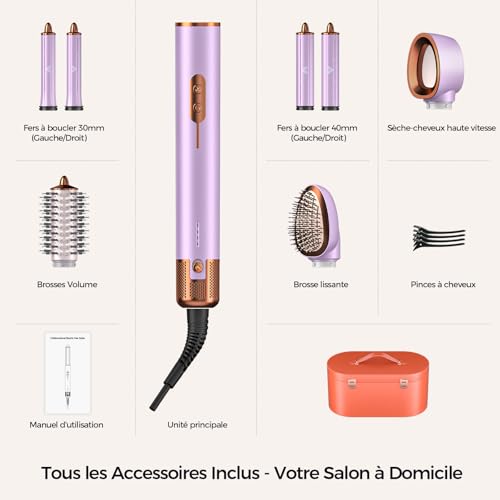 Cwexi Air Styler 7 en 1, avec 2 Tailles de Boucleur Automatique, Brosse Soufflante, Brosse Lissante, Sèche-Cheveux Ionique,1700W, avec Boîtier en Cuir, Set Complet Idéal pour Voyage et Cadeau