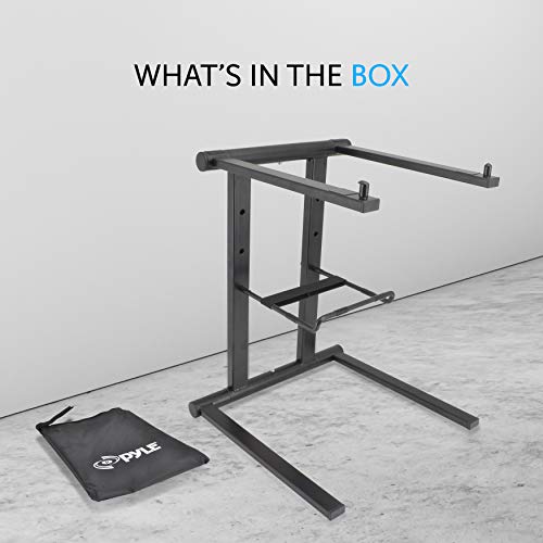 Pyle-Portable-Folding-Laptop-Stand-Standing-Table-with-Foldable-Height-and-Secondary-Accessory-Tray-for-iPad-Tablet-DJ-Mixer-Workstation-Gaming-and-Home-Use-with-Bag-PLPTS35