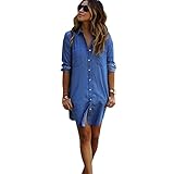 Comemall Women Long Sleeve Loose Denim Mini Dress