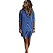 Comemall Women Long Sleeve Loose Denim Mini Dress As picture shown Large
