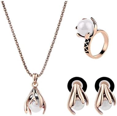 Turkey Series Artificial pearl Necklace Flower Ring Earrings Gift Jewelry Set Gold