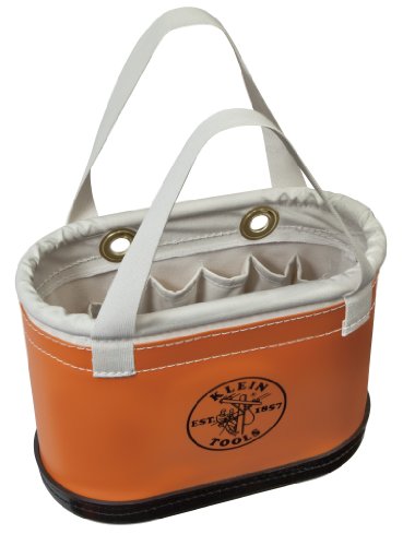 Klein Tools 5144BHHB Hard Body Oval Tool Bucket Made of Non-Conductive Plastic Exterior and Black Molded Polypropylene Bottom,Orange/White