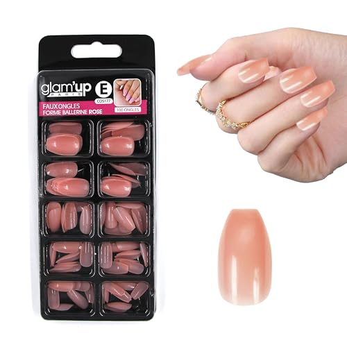 Glam'Up Paris – künstliche Nägel – volle Abdeckung – einfach zu verwenden – 100 Stück – Ballerina-Form – Nr. 177 – Rosa