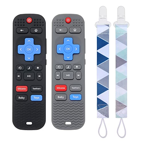 Eascrozn Baby Teething Toys Set of 2, Remote Control Shape Teethers for Babies 6-12 Months Chew Toys, BPA Free, Soft Silicone Teether Sensory Exporation and Teething Relief Baby Toys