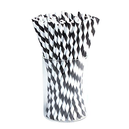 Paper Straws Diodegradable 200 Pack - Ystomd Black Stripe Paper Drinking Straws- Bulk Disposable Straws for Cocktail,Juices, Shakes, Smoothies, Party Supplies Decorations