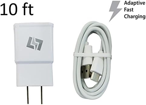 New FAST Adaptive Rapid Wall Charger Adapter+10 Foot USB C Cable for Samsung Galaxy S8 S8+ S9 S9+ Note 8 Google Pixel XL 2 LG v20 G5 G6 Motorola Droid Z Turbo Z2 Play Force