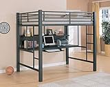 Coaster Bunks Collection 460023 Workstation Full Size Loft Bed with Large Desk Keyboard Tray and Shelf in