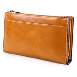 S-ZONE Women's Genuine Leather Trifold Long Wallet Card Case Slim Clutch Purse