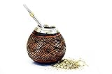 Tealyra - Hand Made Carved - Yerba Mate Gourd and Stainless Steel Bombilla Straw - Made in Argentina - Traditional Drinking Gourd - Authentic Argentinian Mate Cup (#1601)