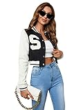 WDIRARA Women's Letter Print Crop Baseball Jacket
