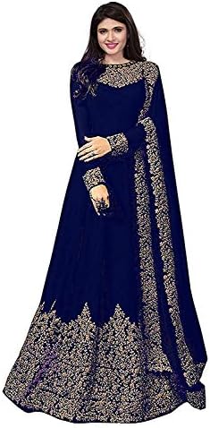 Diya Creation Women's Georgette Heavy Embroidered Semi Stitched Anarkali Gown (AP1_Blue_Freesize)