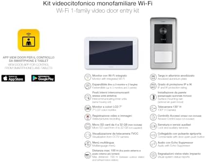 K42945 Kit portier-vidéo WiFi en saillie contenant: portier-vidéo WiFi à écran tactile LCD 7" mains libres, platine audio-vidéo RFID, alimentation avec fiches standards EU, EK, US et AU