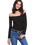 SheIn Women's Black Off The Shoulder With Choker Ribbed T-shirt