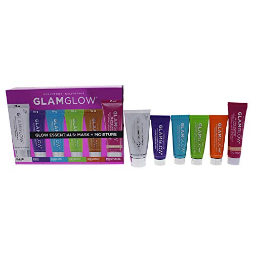 GLAMGLOW Glow Essentials Mask + Moisture Travel Set – SUPERMUD (0.7 oz), GLOWSTARTER NUDE (0.5 oz), GRAVITYMUD (0.35 oz), THRISTYMUD (0.35 oz), POWERMUD (0.35 oz) & FLASHMUD (0.35 oz)