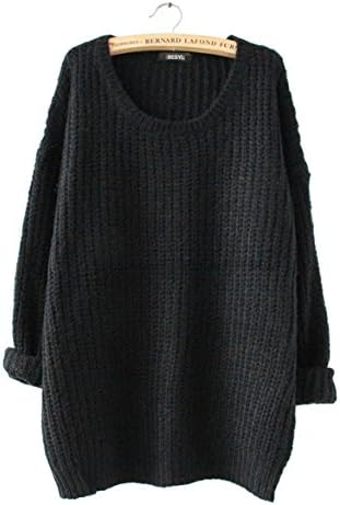BESYL Women's Plus-Size Plain Long Sleeve Relaxed Casual Sweater (Black),XXX-Large