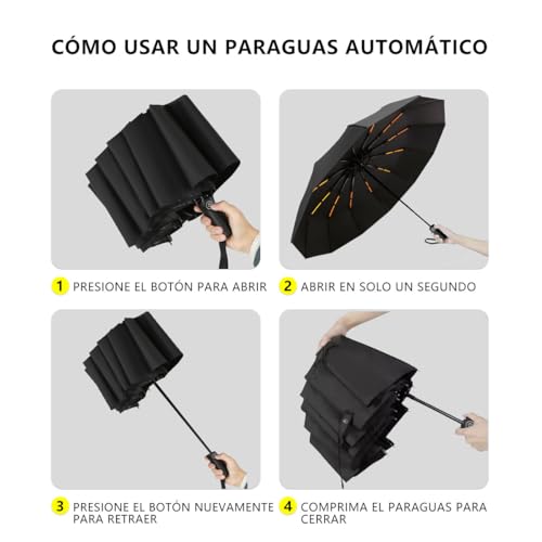 MXHIGO Paraguas Plegable Automático Reforzado, Paraguas de Bolsillo Resistente al Viento, Sombrilla Grande para Lluvia y Sol, Con 24 Varillas Reflectantes y Protección UV, Para Hombres y Mujeres