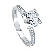 BERRICLE Rhodium Plated Sterling Silver Cushion Cut Cubic Zirconia CZ Solitaire Engagement Ring