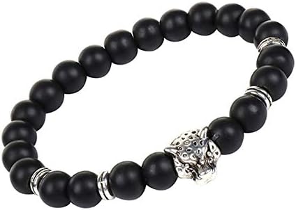 Treend24 Gemstone Beads Leopard Bracelet Black Lava Stone Unisex Surfer Onix Biker Emo Punk Women's Men's Jewellery Partner Look